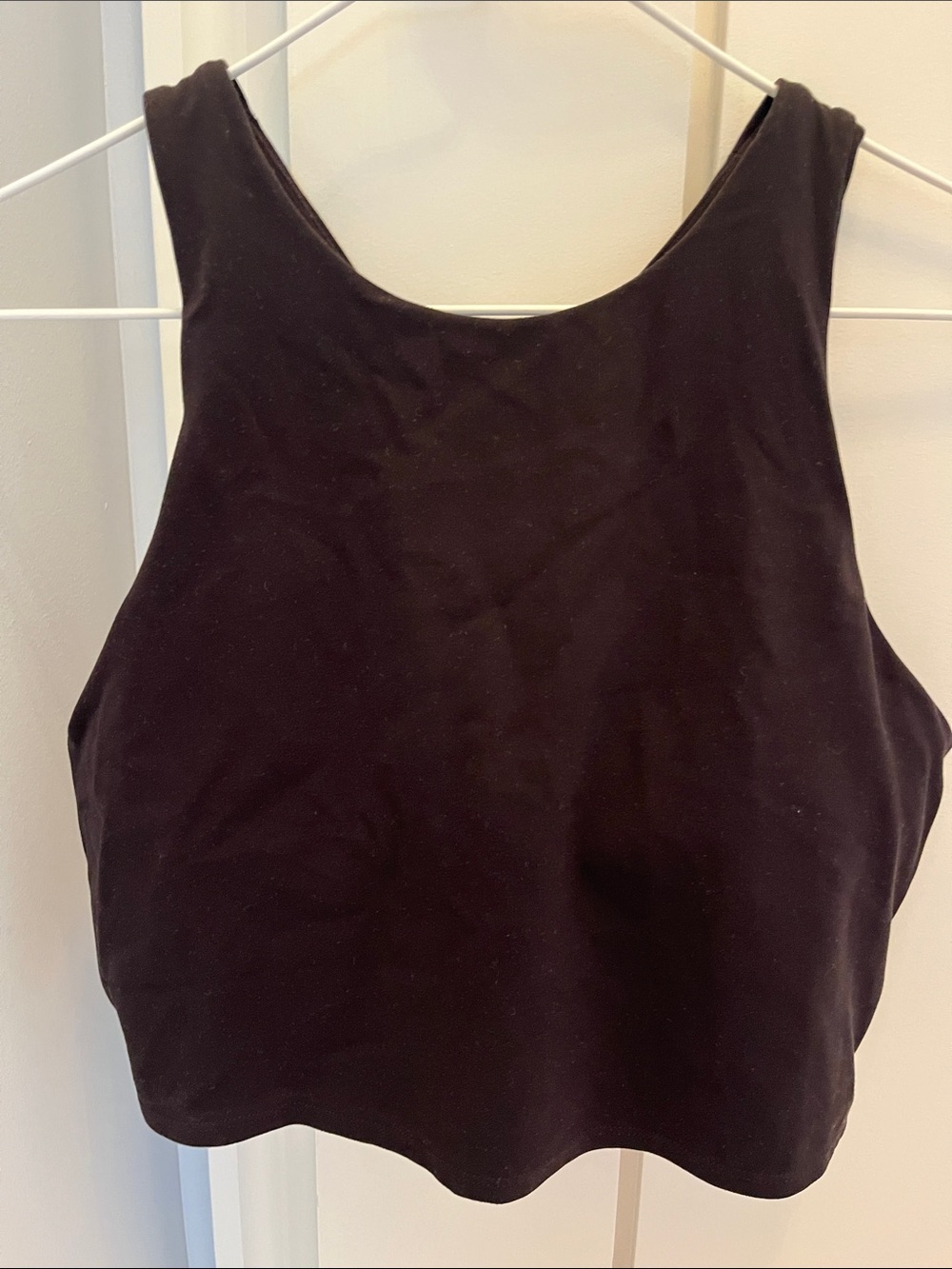 Athleta  Black Racerback Sports Bra with Navy Ladder Back